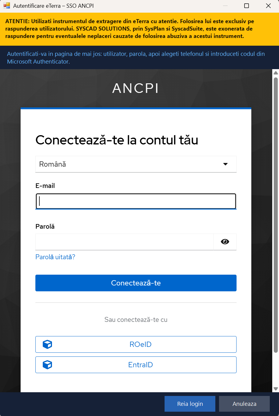 Autentificare eTerra SSO ANCPI
